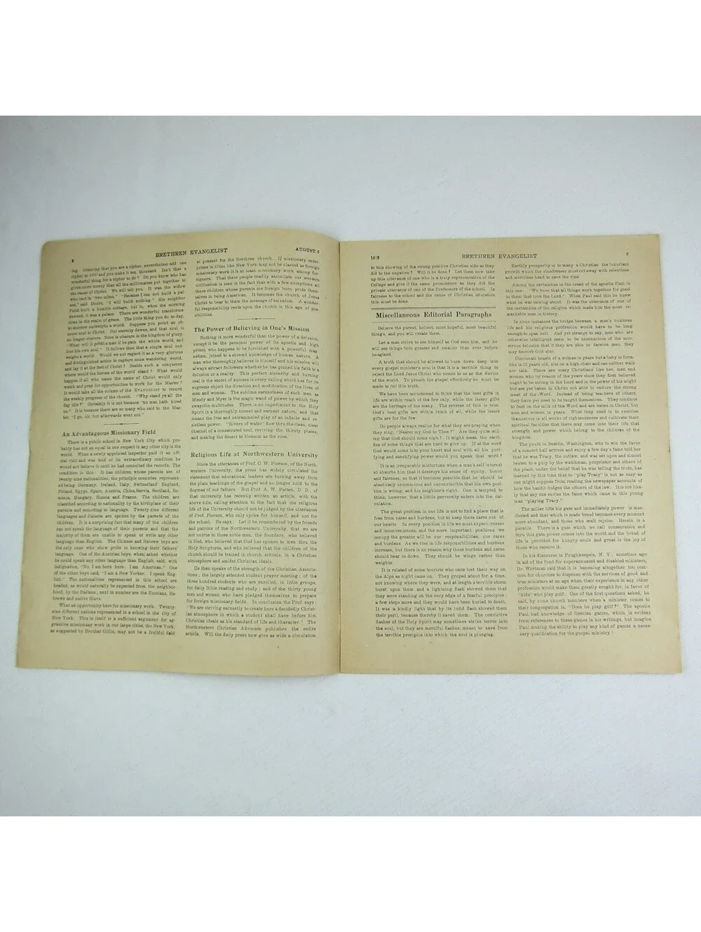 Brethren Evangelist Christian Newspaper Ashland Ohio Antique August 6, 1902 RARE